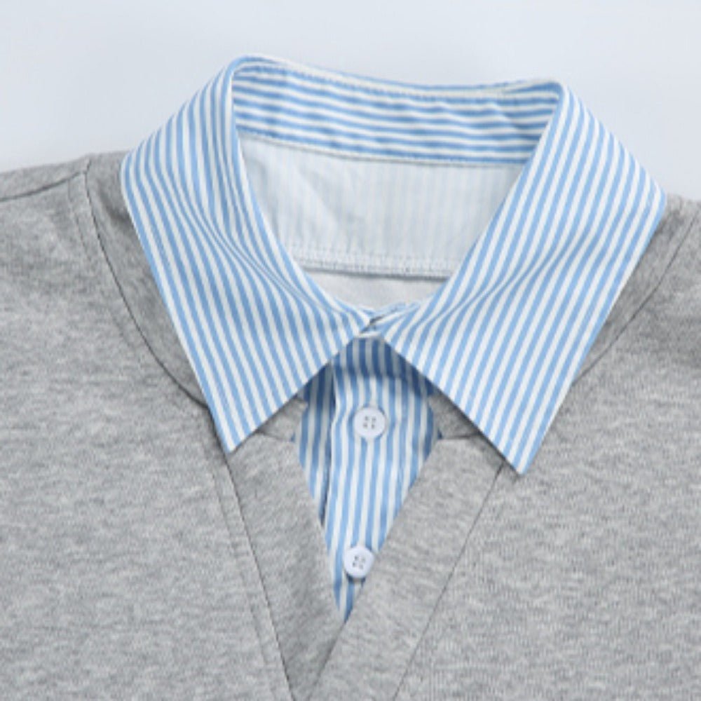 Simple Fake Two Pieces Lapel Sweatshirt - Thrashink