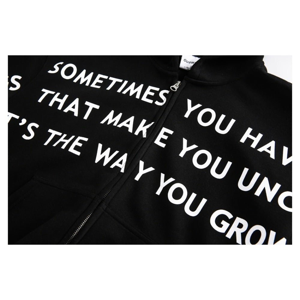 Simple Letter Print Cardigan Hoodie - Thrashink