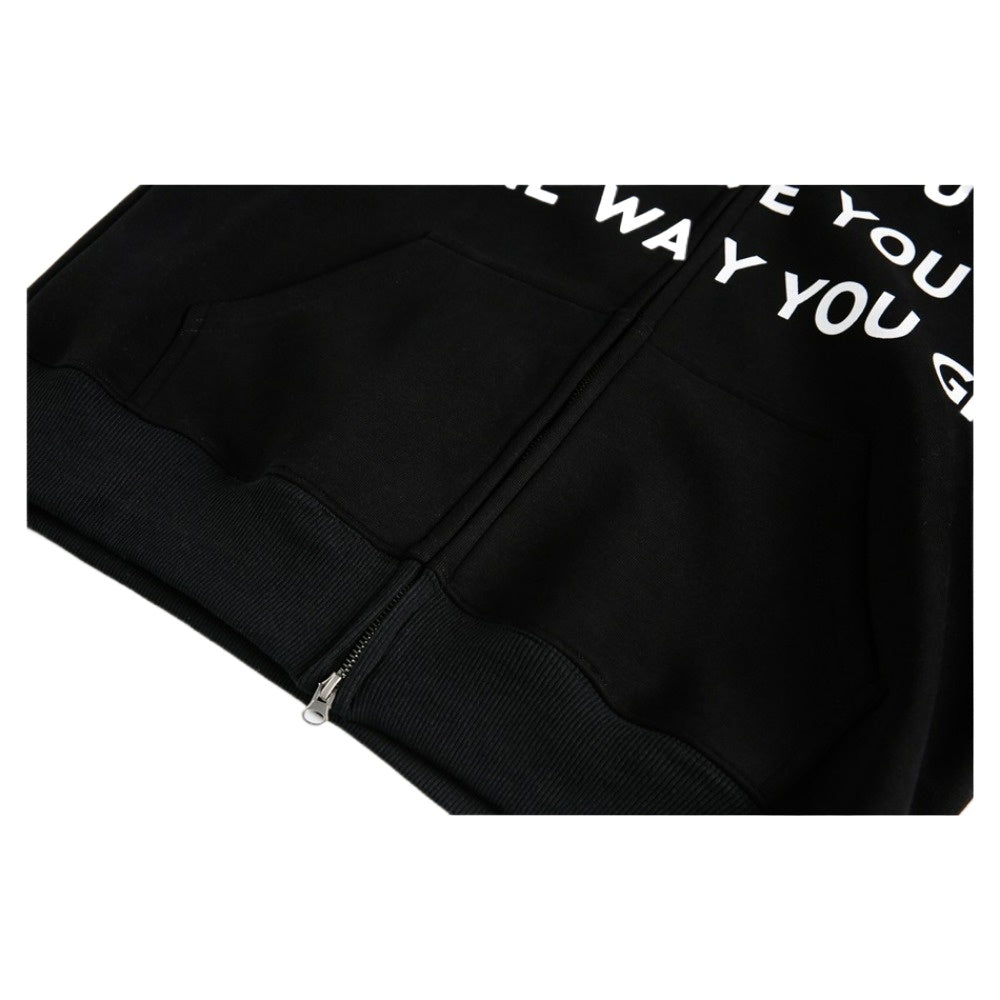 Simple Letter Print Cardigan Hoodie - Thrashink