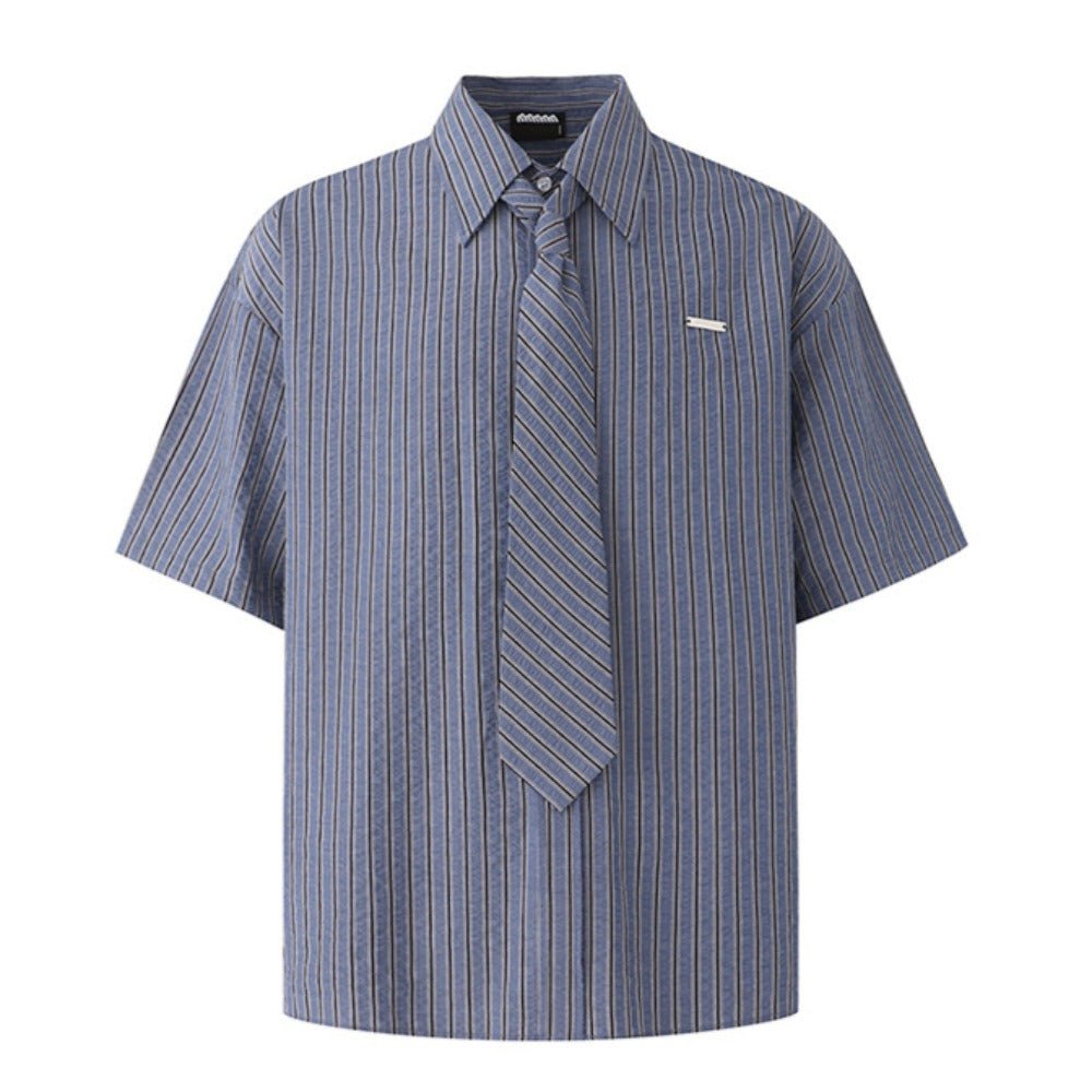 Simple Striped Short - sleeved Shirt - Thrashink