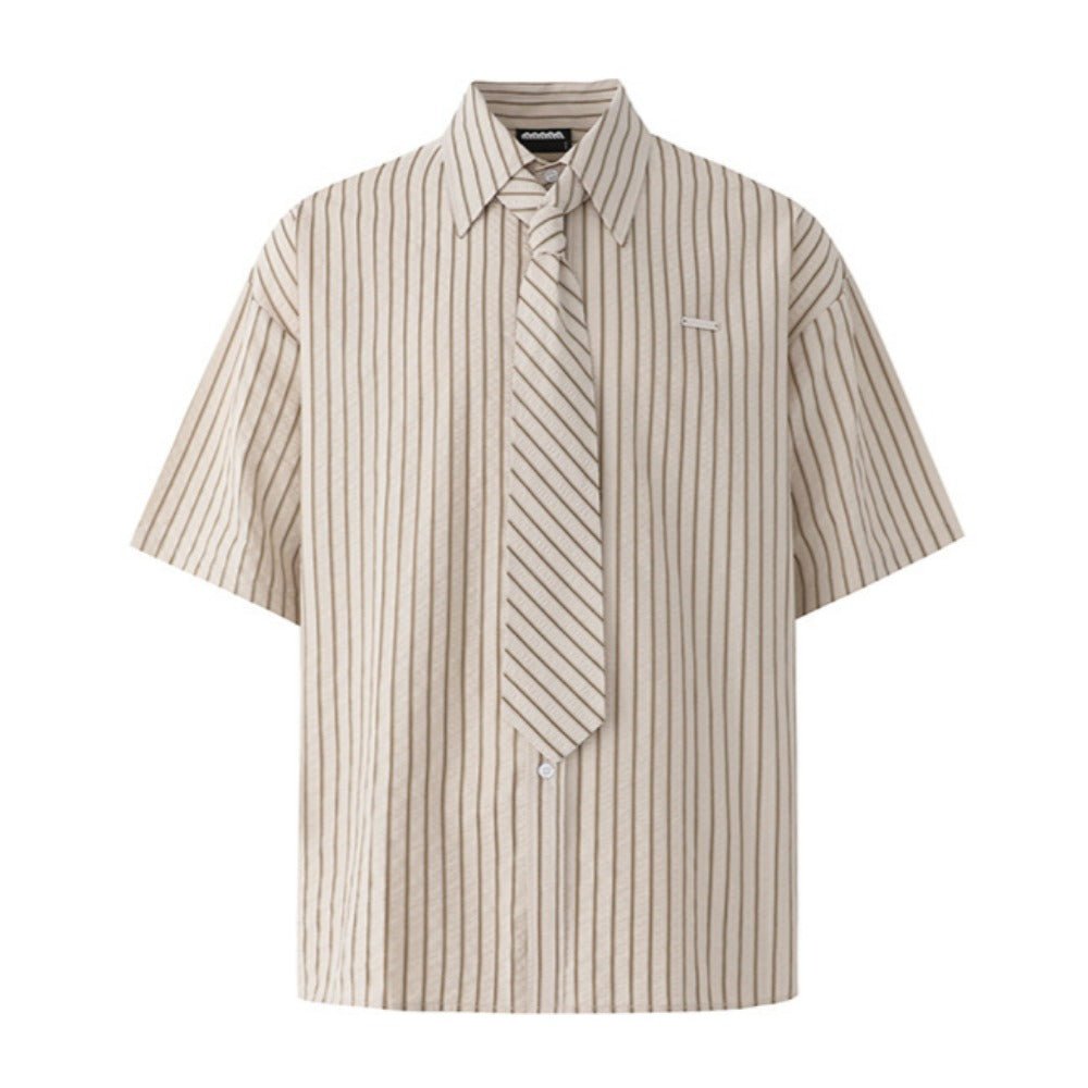 Simple Striped Short - sleeved Shirt - Thrashink