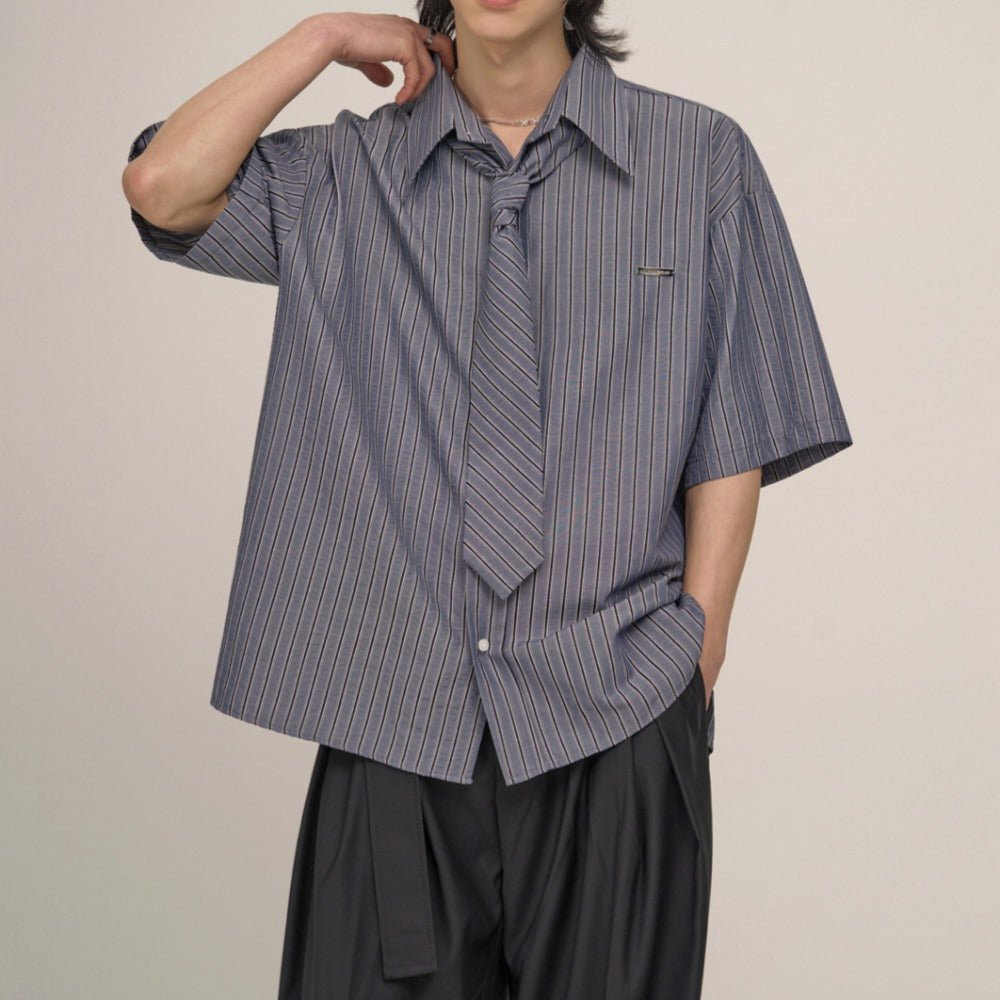 Simple Striped Short - sleeved Shirt - Thrashink