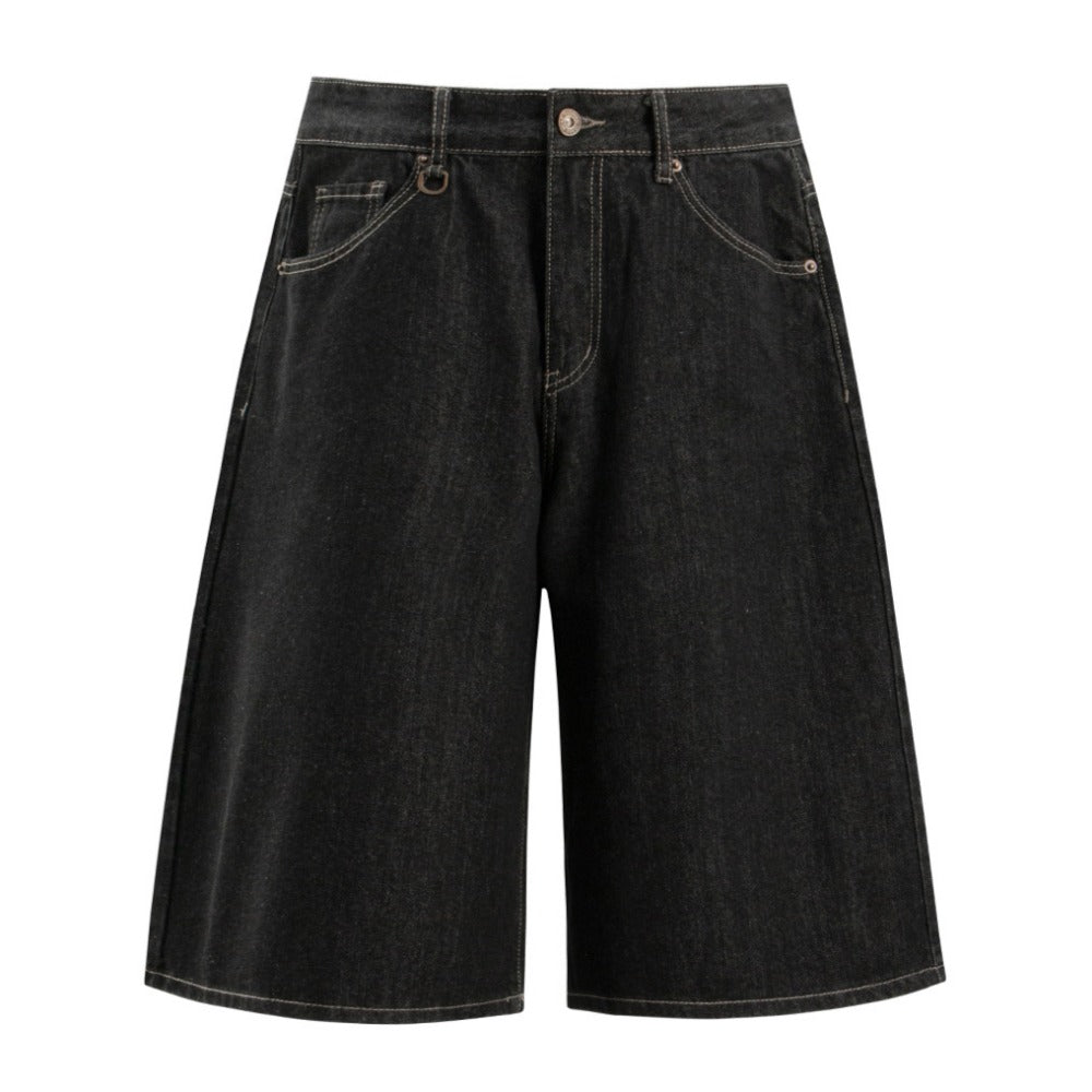 Simple Vintage Washed Raw Capri Pants - Thrashink