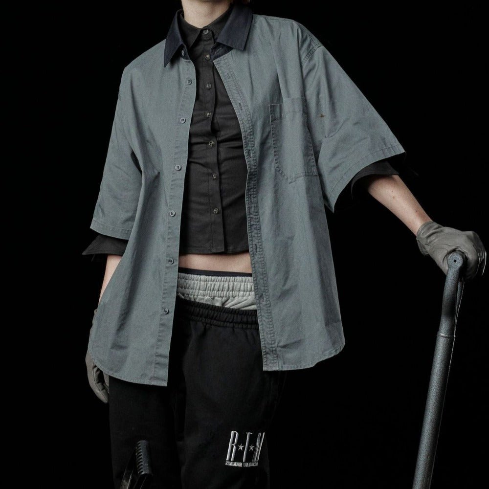 Simple Washed Workwear Shirt - Thrashink
