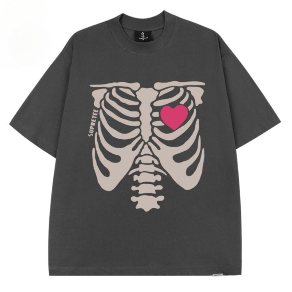 Skeleton Heart Printed T-Shirt - Thrashink
