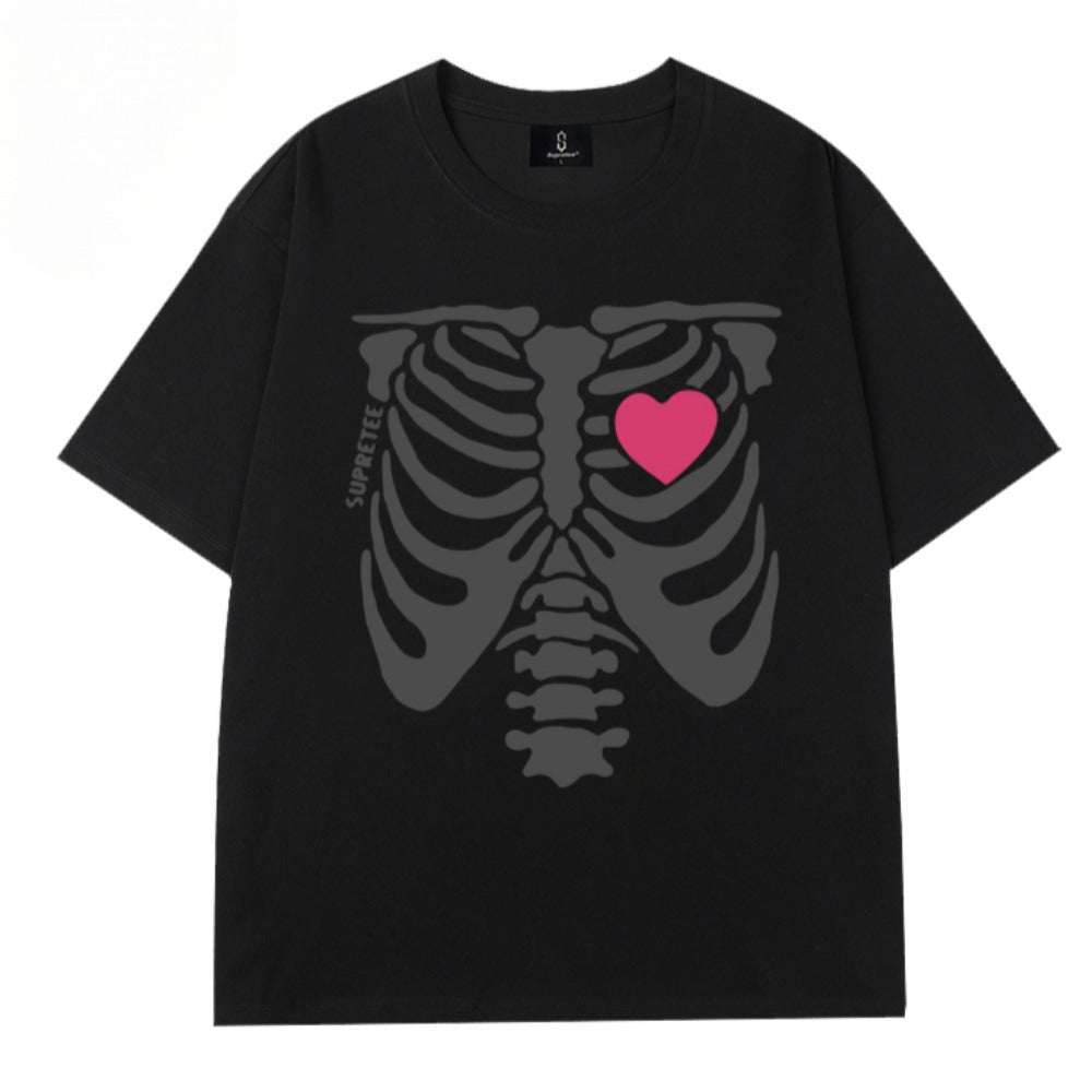 Skeleton Heart Printed T-Shirt - Thrashink