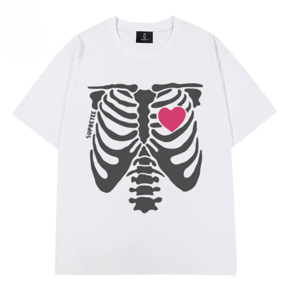Skeleton Heart Printed T-Shirt - Thrashink