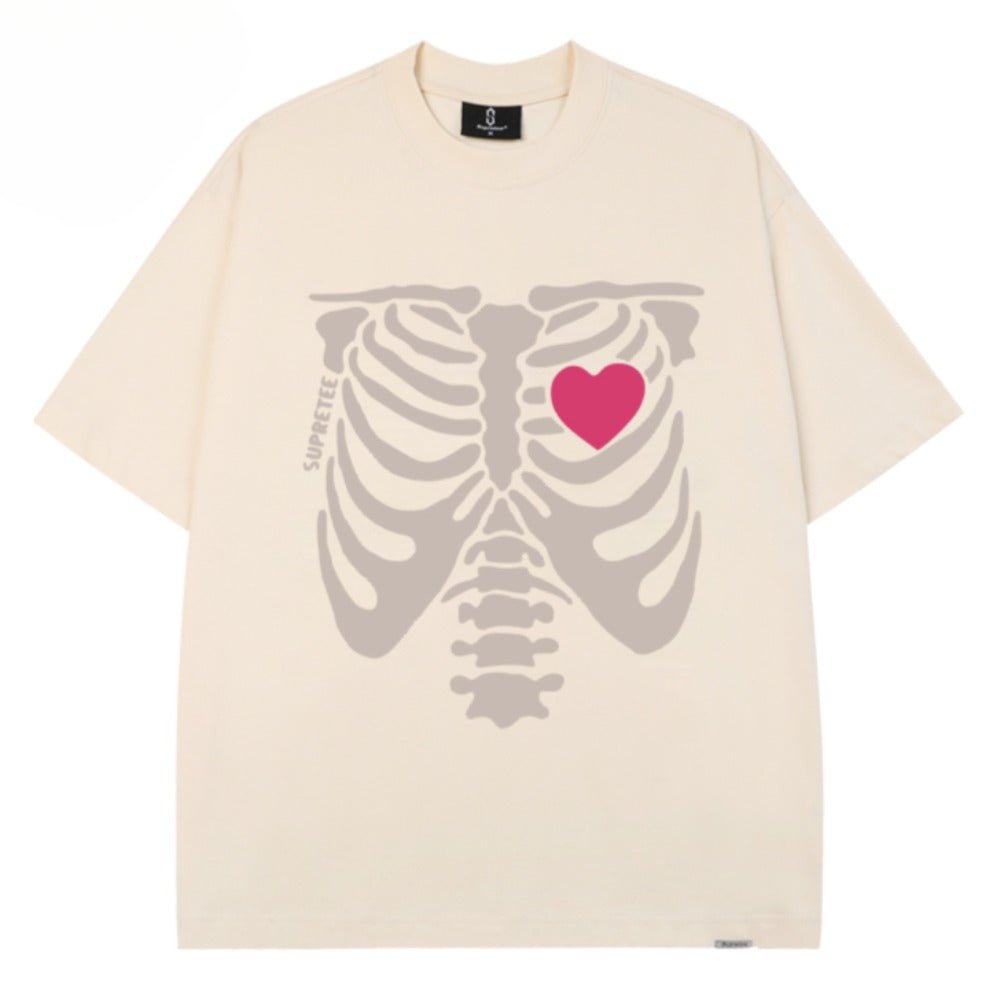 Skeleton Heart Printed T-Shirt - Thrashink