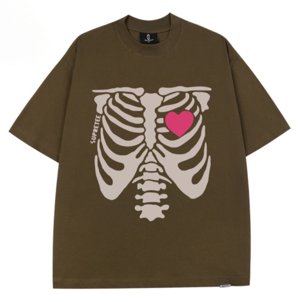Skeleton Heart Printed T-Shirt - Thrashink