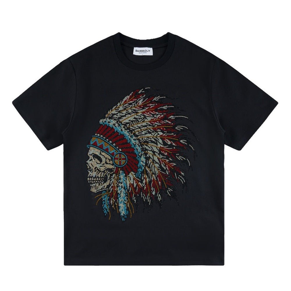 Skull Chief Rhinestone T-Shirt - Thrashink