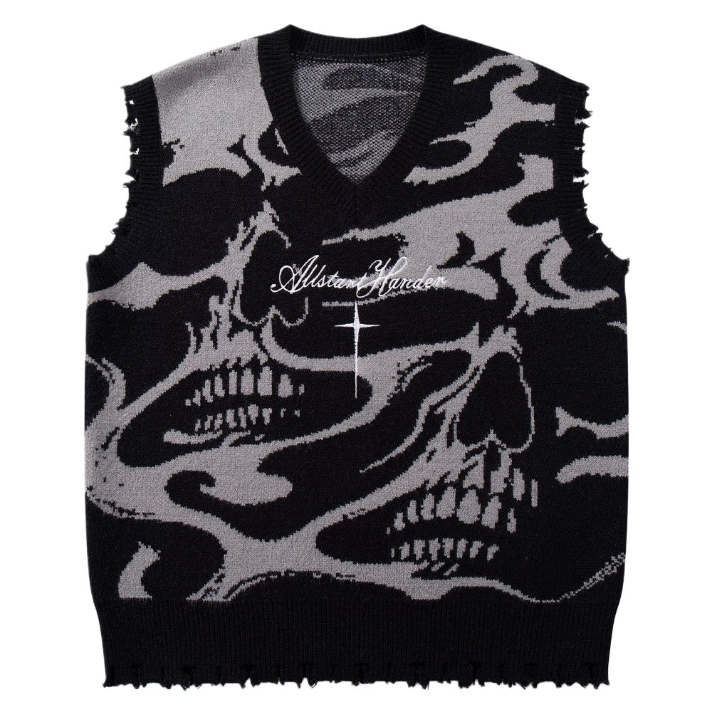 Skull Inferno Ripped Sweater Vest - Thrashink