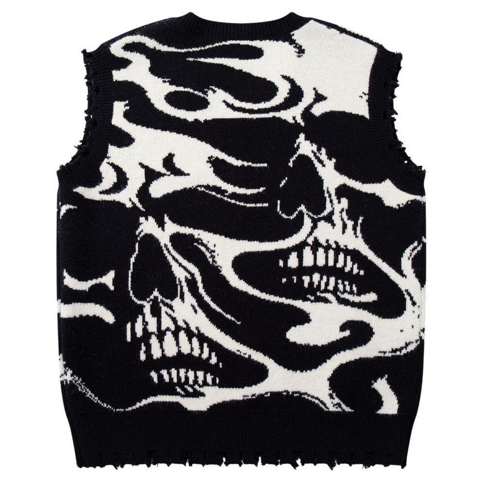 Skull Inferno Ripped Sweater Vest - Thrashink