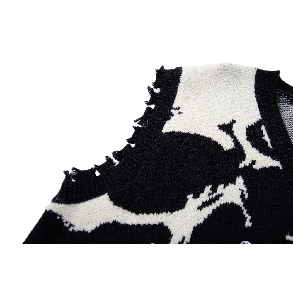 Skull Inferno Ripped Sweater Vest - Thrashink