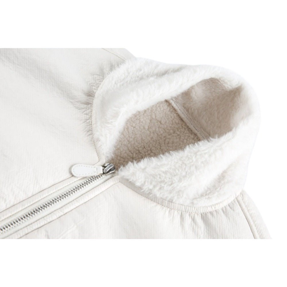 Solid Color Faux Leather Bomber Jacket - Thrashink