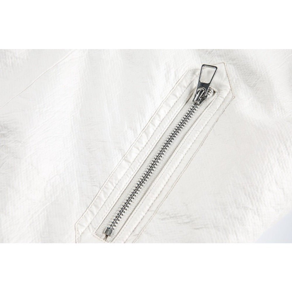 Solid Color Faux Leather Bomber Jacket - Thrashink