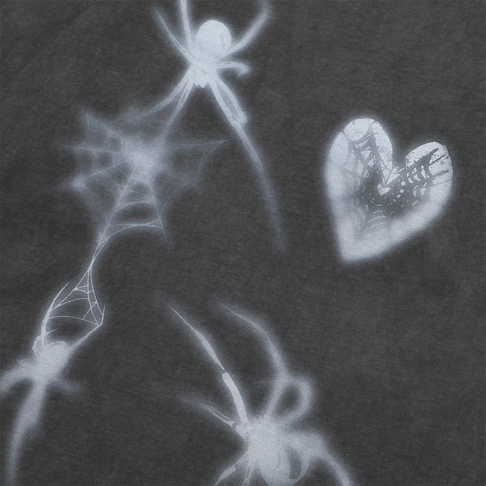 Spider Heart Print Washed Distressed T-Shirt - Thrashink