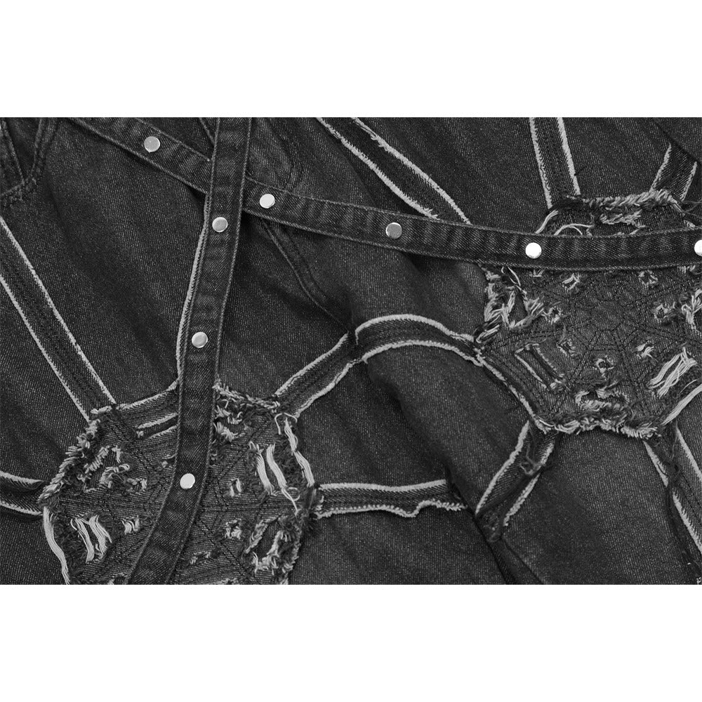 Spider Web Strap Distressed Cargo Jeans - Thrashink