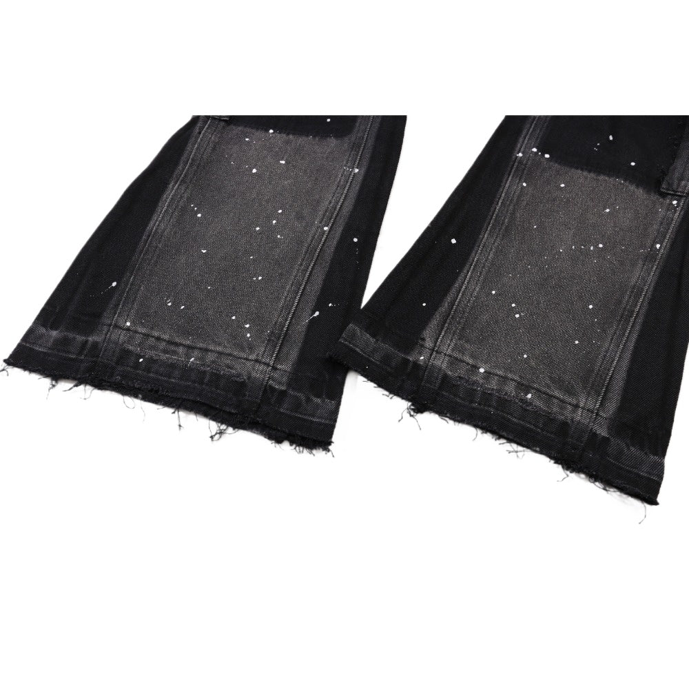 Splatter Painted Patchwork Flared Jeans - Thrashink