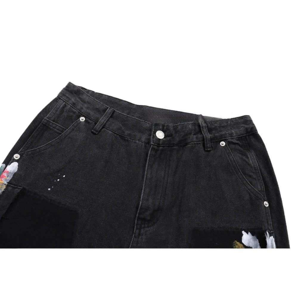 Splatter Painted Patchwork Flared Jeans - Thrashink