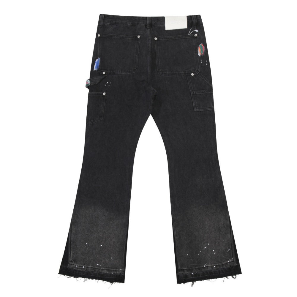 Splatter Painted Patchwork Flared Jeans - Thrashink