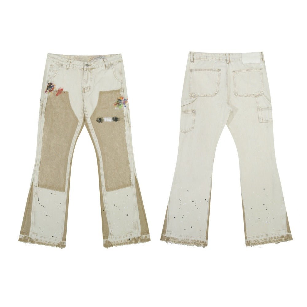 Splatter Painted Patchwork Flared Jeans - Thrashink