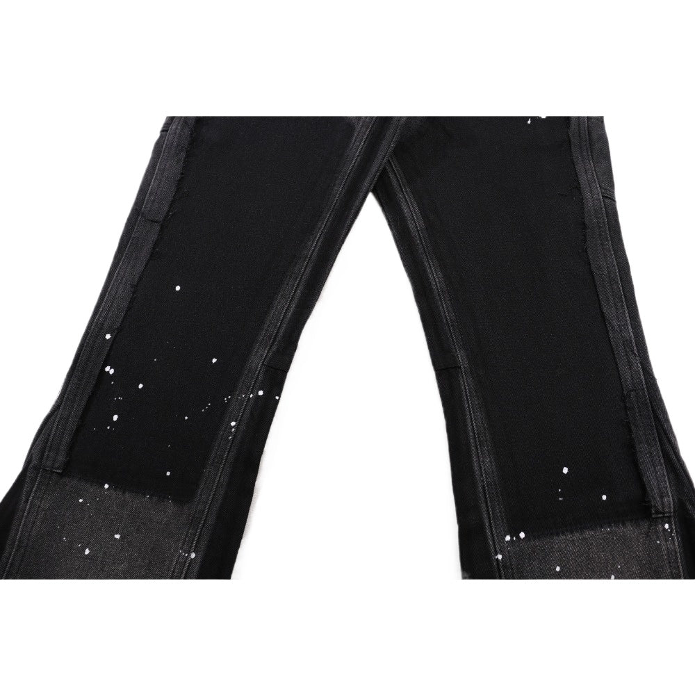 Splatter Painted Patchwork Flared Jeans - Thrashink
