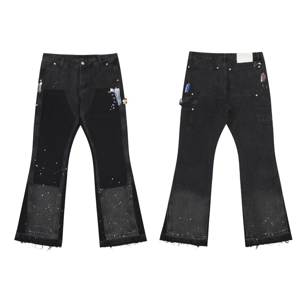 Splatter Painted Patchwork Flared Jeans - Thrashink