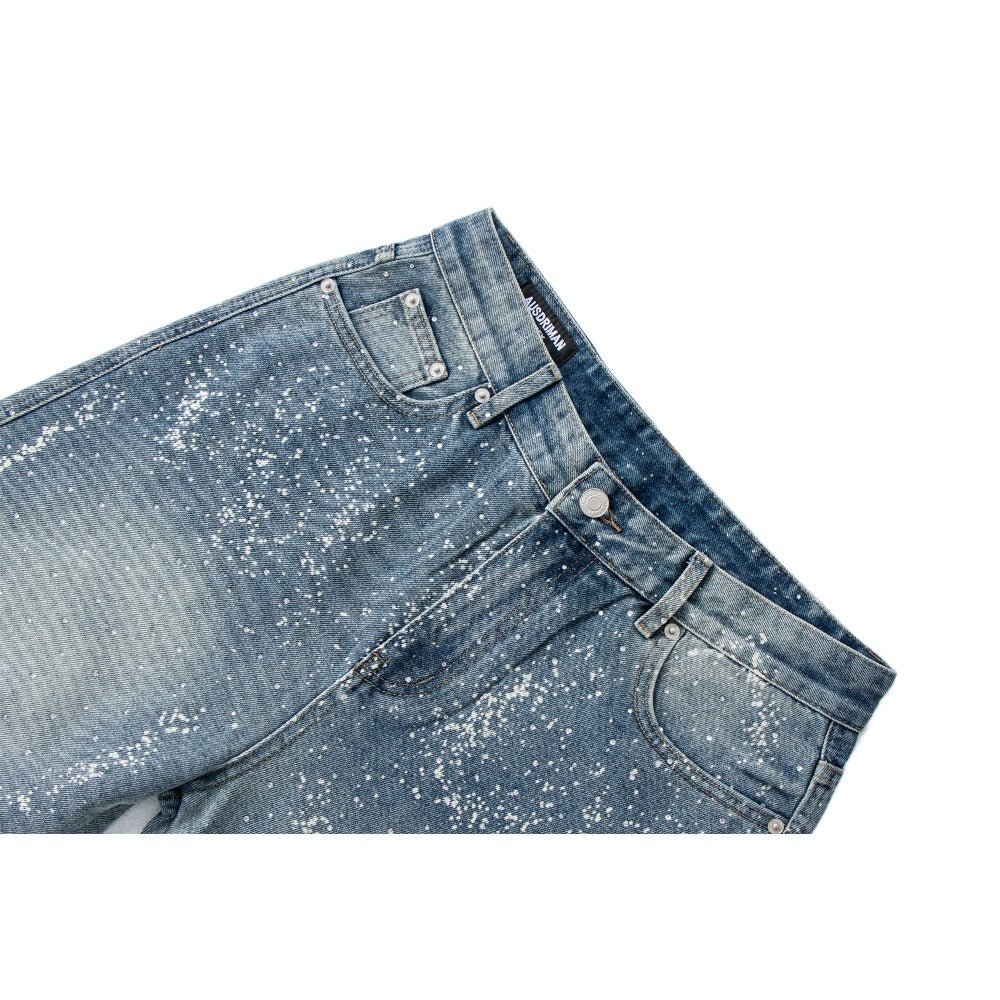 Spray - painted Rhinestone Washed Wide - leg Jeans - Thrashink