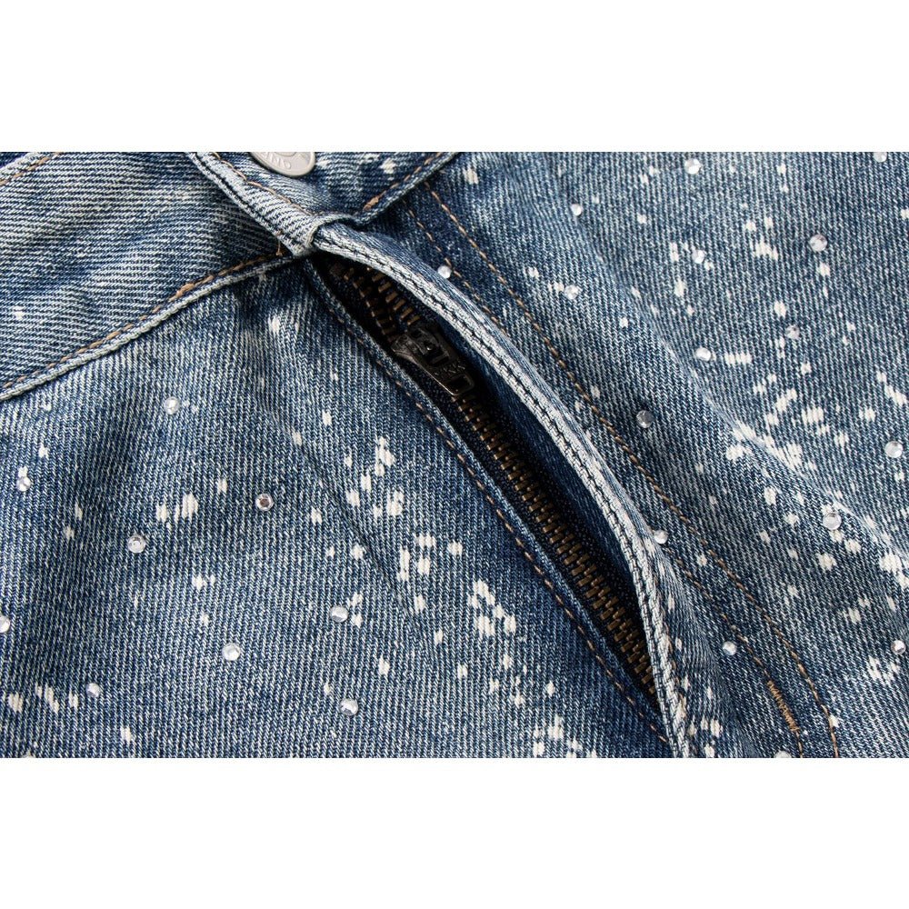 Spray - painted Rhinestone Washed Wide - leg Jeans - Thrashink