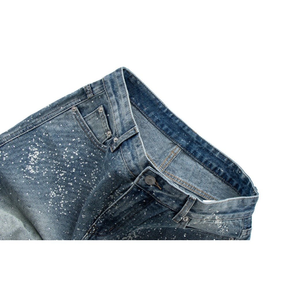 Spray - painted Rhinestone Washed Wide - leg Jeans - Thrashink