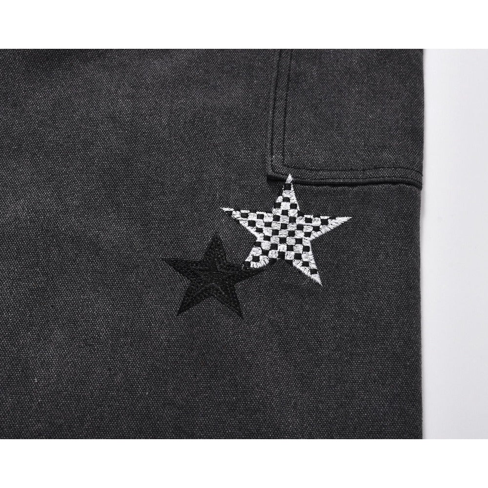 Star Embellished Denim Cargo Pants - Thrashink