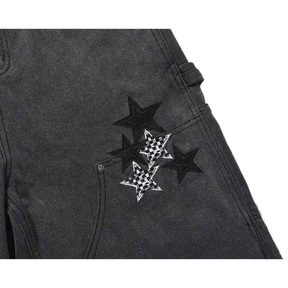 Star Embellished Denim Cargo Pants - Thrashink
