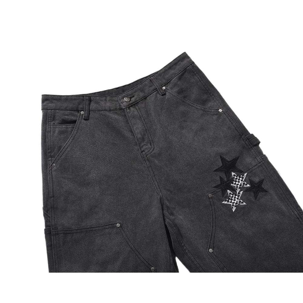 Star Embellished Denim Cargo Pants - Thrashink