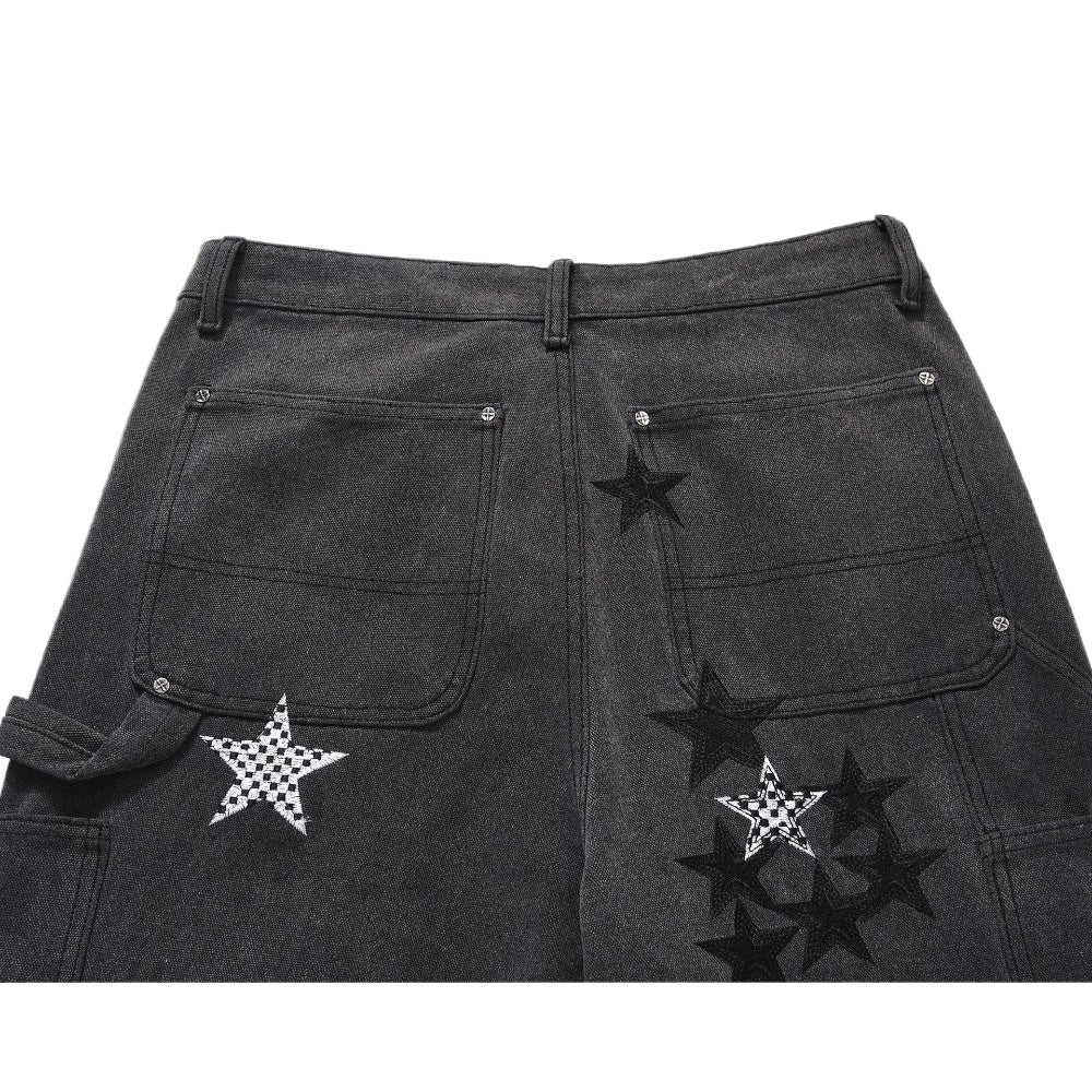 Star Embellished Denim Cargo Pants - Thrashink