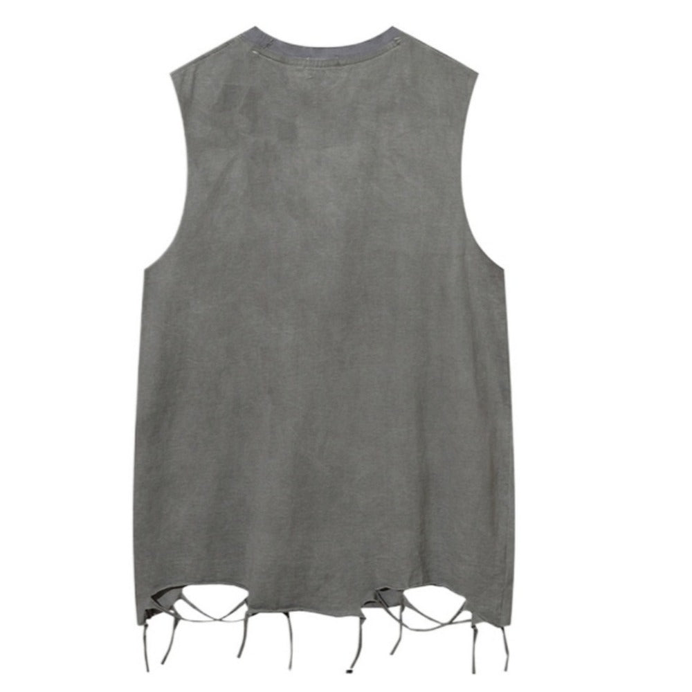 Star Graffiti Print Ripped Tank Top - Thrashink