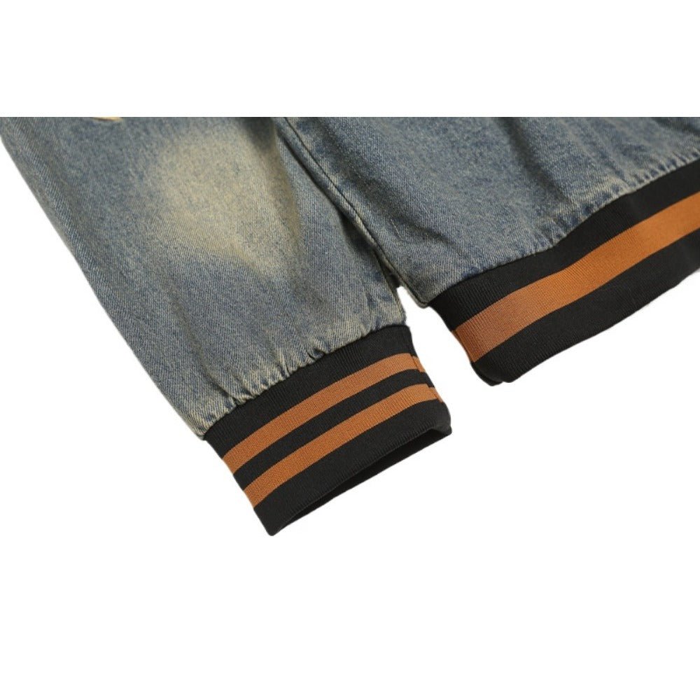 Star Letters Flock Printing Denim Hoodie - Thrashink