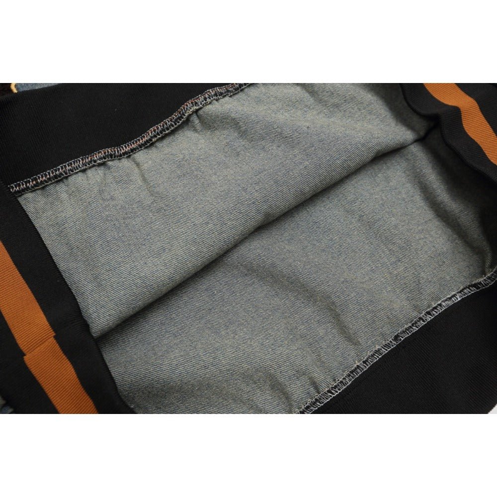 Star Letters Flock Printing Denim Hoodie - Thrashink