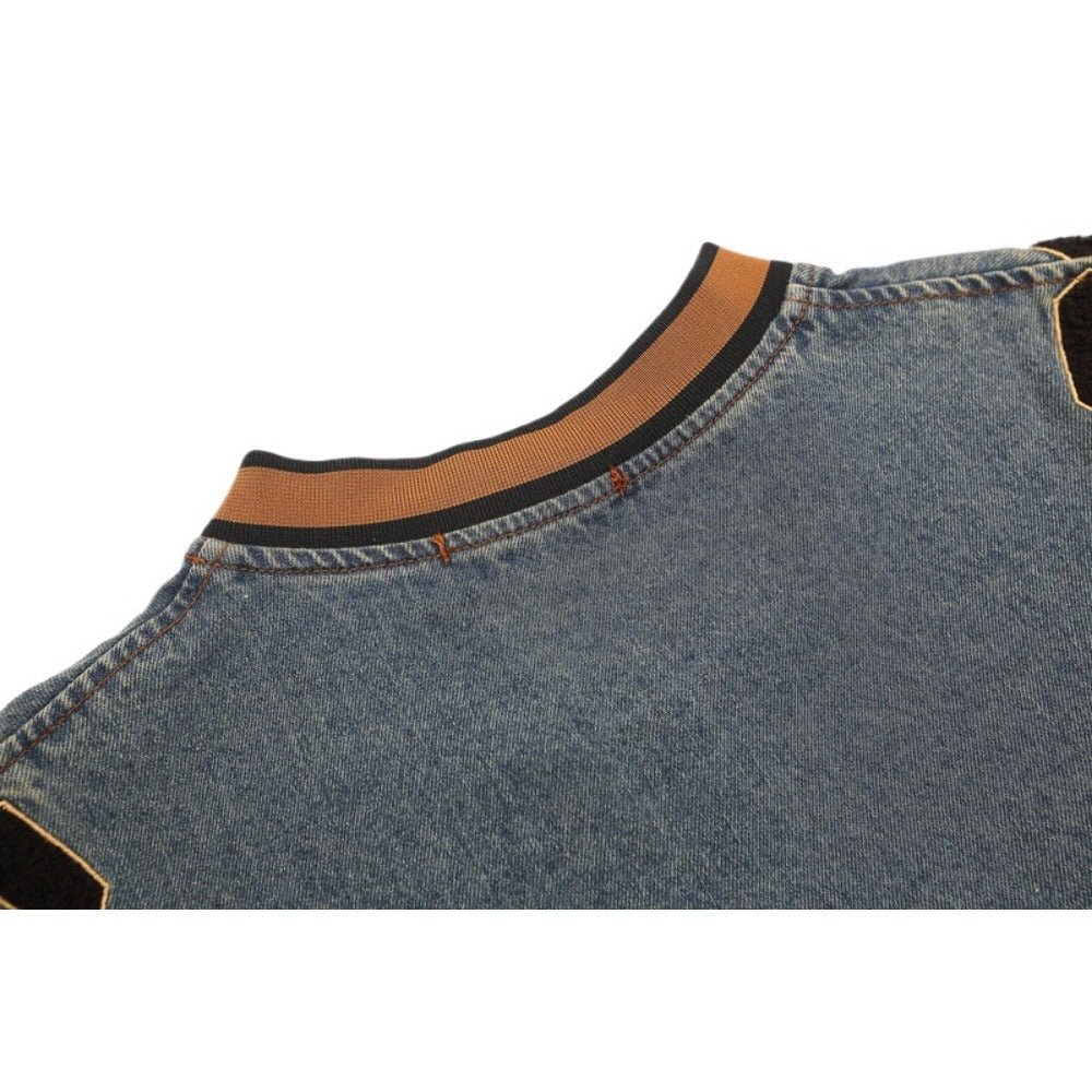 Star Letters Flock Printing Denim Hoodie - Thrashink
