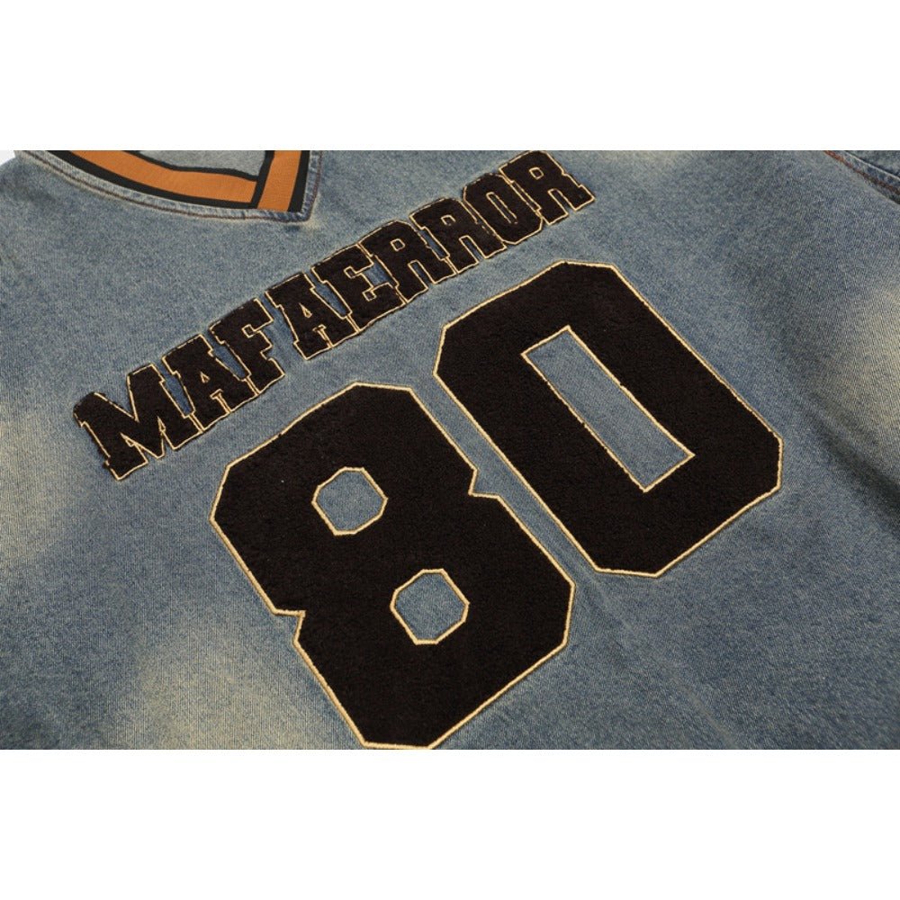 Star Letters Flock Printing Denim Hoodie - Thrashink