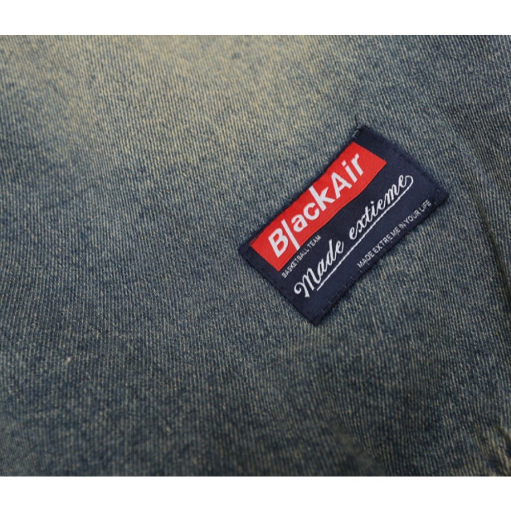 Star Letters Flock Printing Denim Hoodie - Thrashink