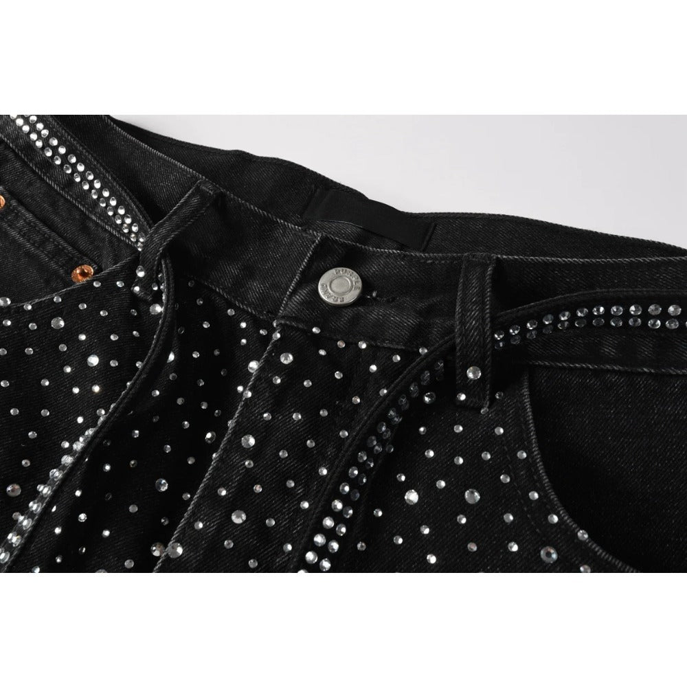 Starry Full Rhinestone Belt Denim Shorts - Thrashink
