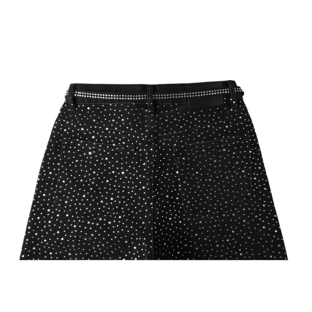Starry Full Rhinestone Belt Denim Shorts - Thrashink