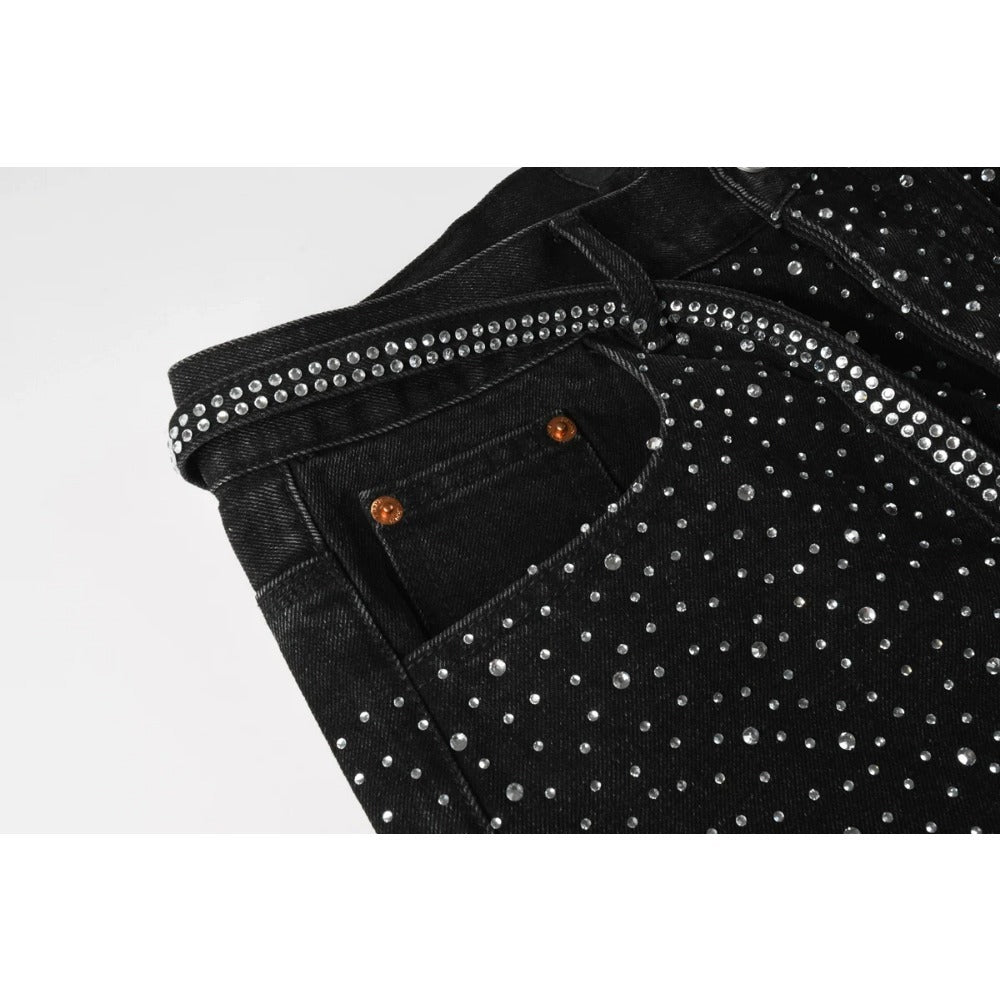 Starry Full Rhinestone Belt Denim Shorts - Thrashink