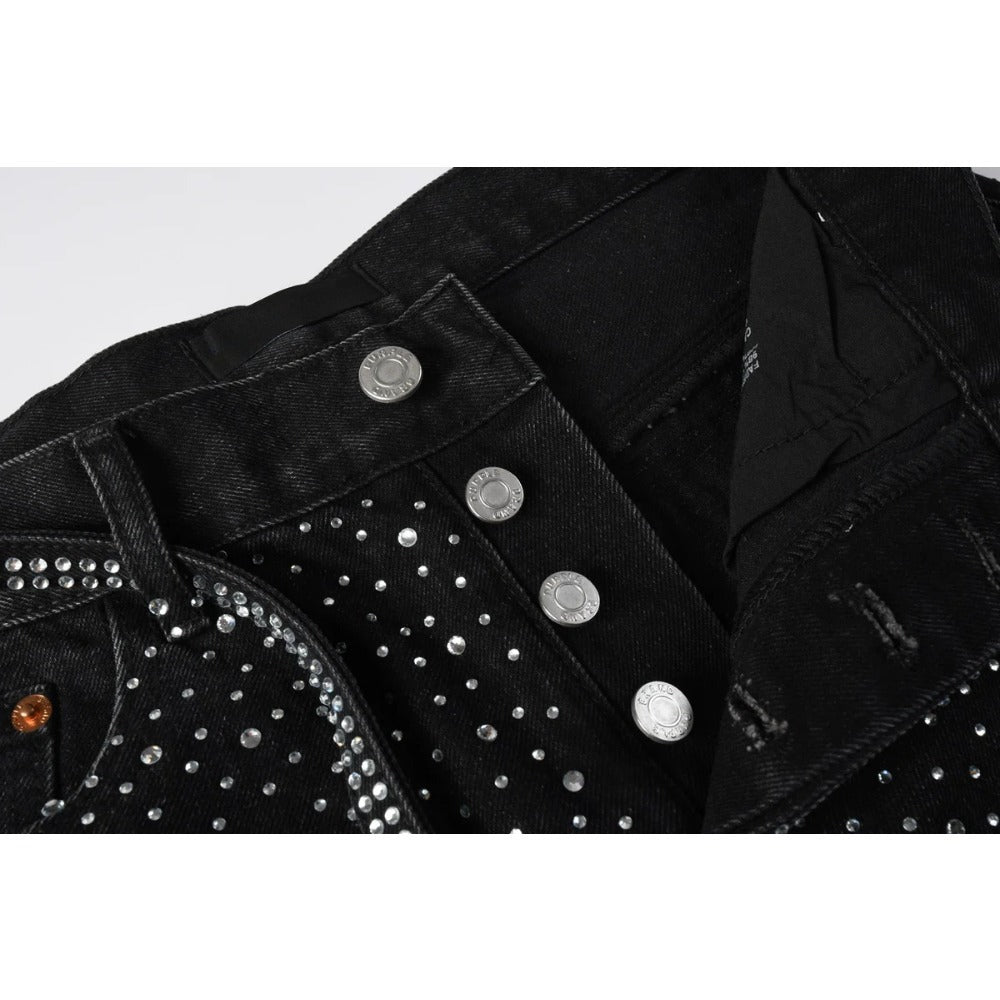 Starry Full Rhinestone Belt Denim Shorts - Thrashink
