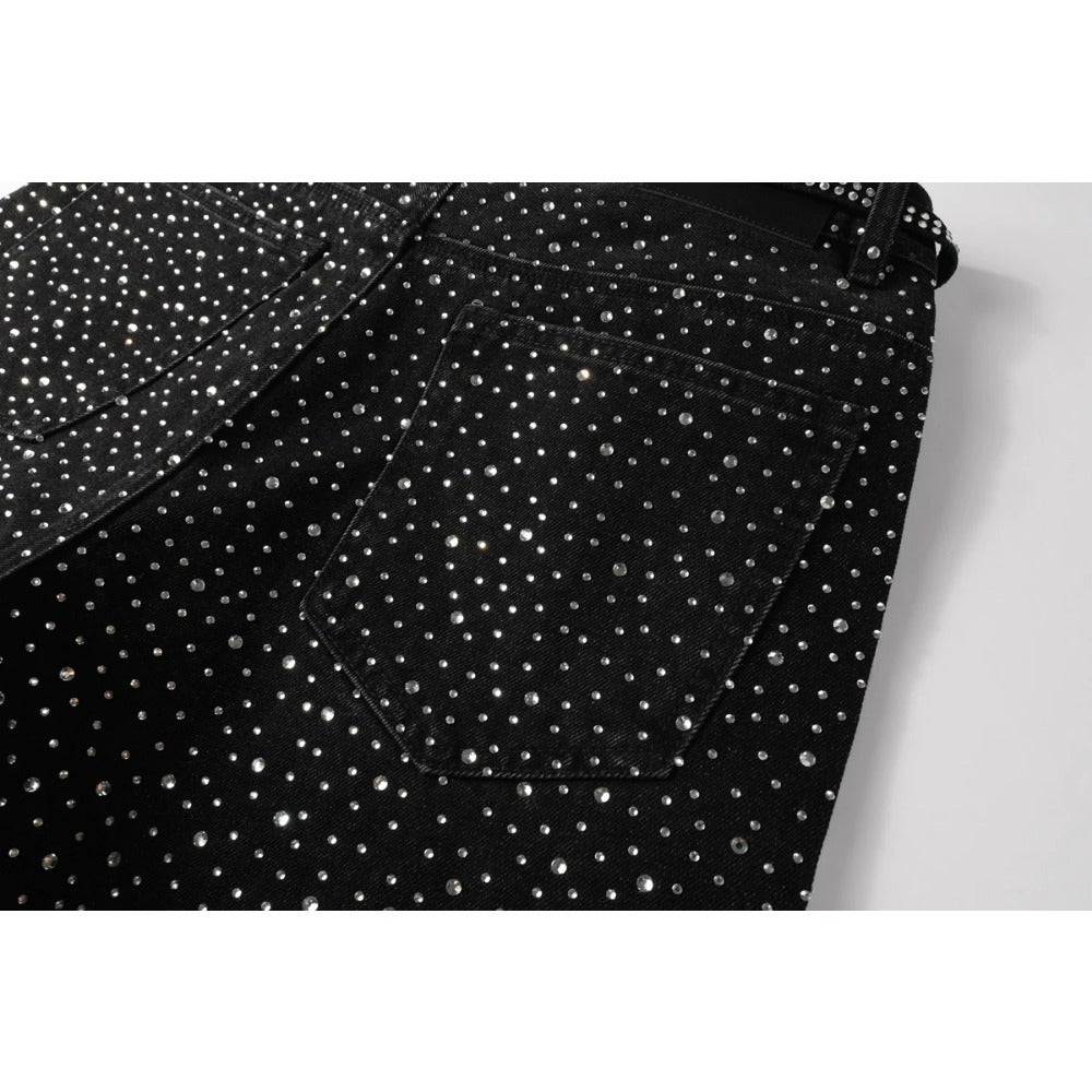 Starry Full Rhinestone Belt Denim Shorts - Thrashink