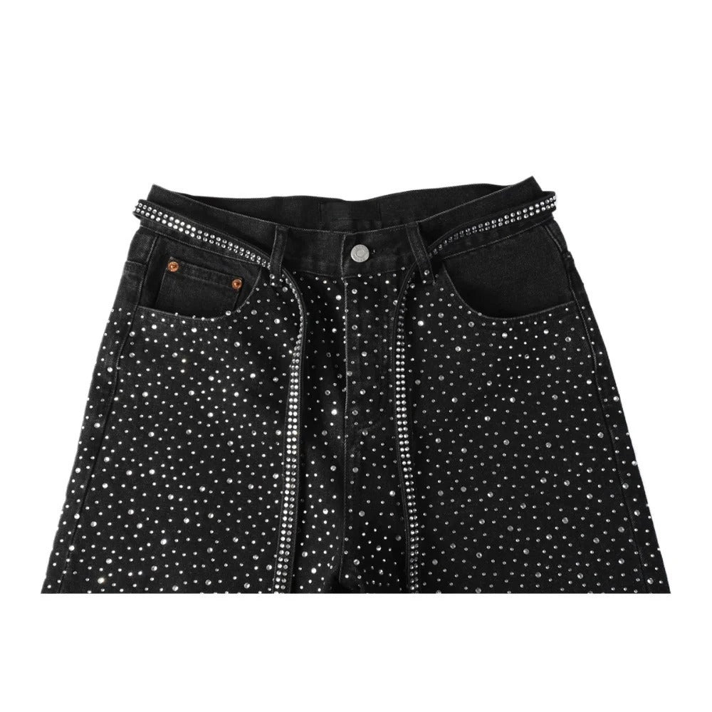 Starry Full Rhinestone Belt Denim Shorts - Thrashink