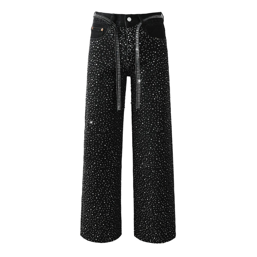 Starry Full Rhinestone Belt Jeans - Thrashink