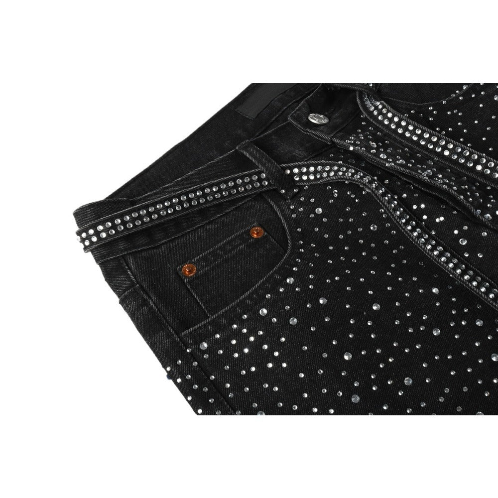 Starry Full Rhinestone Belt Jeans - Thrashink