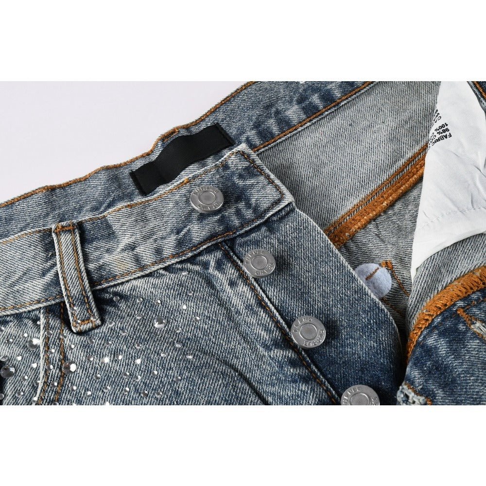 Starry Rhinestone Firework Denim Shorts - Thrashink