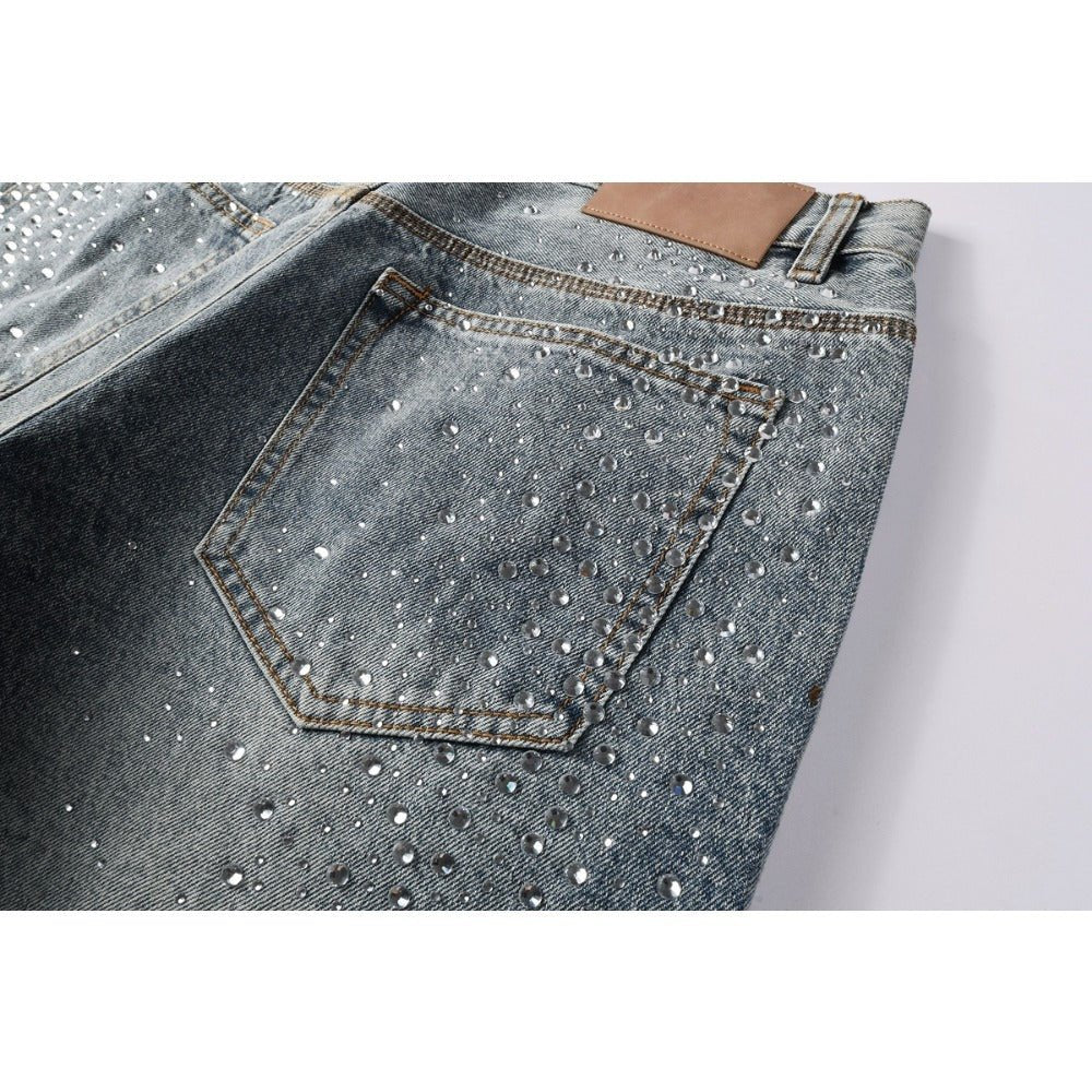 Starry Rhinestone Firework Denim Shorts - Thrashink